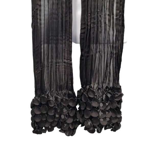 Chico's Chiffon Scarf Crinkle Textured Trim Black 62" Long Unique Event - Picture 5 of 8